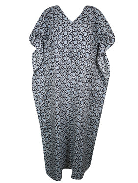 Women, Black, White Floral Beach Kaftan Dress Stylish Long Summer Caftan, One size